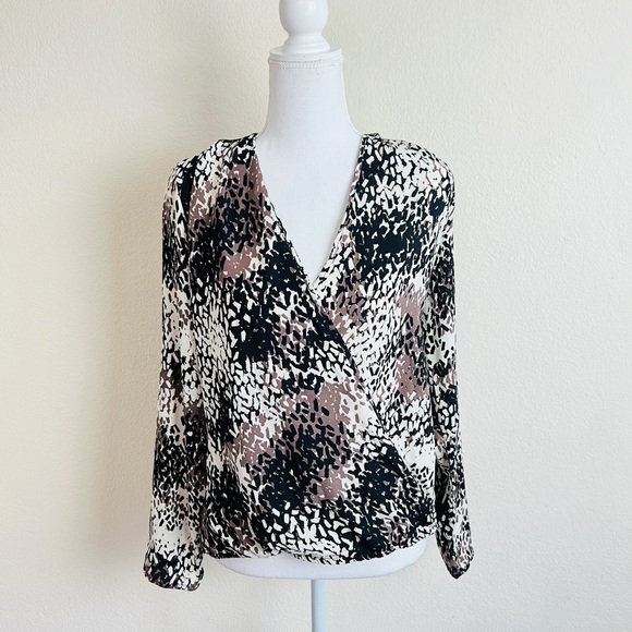 Renee C. Abstract Print Surplice Long Sleeve High-Low Flowy Blouse - Picture 1 of 5